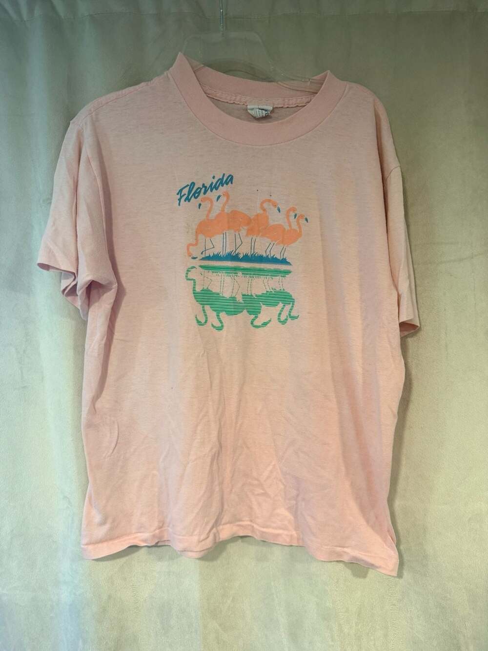 Vintage 1980s Florida Flamingo Graphic T-Shirt Single Stitch, small stain